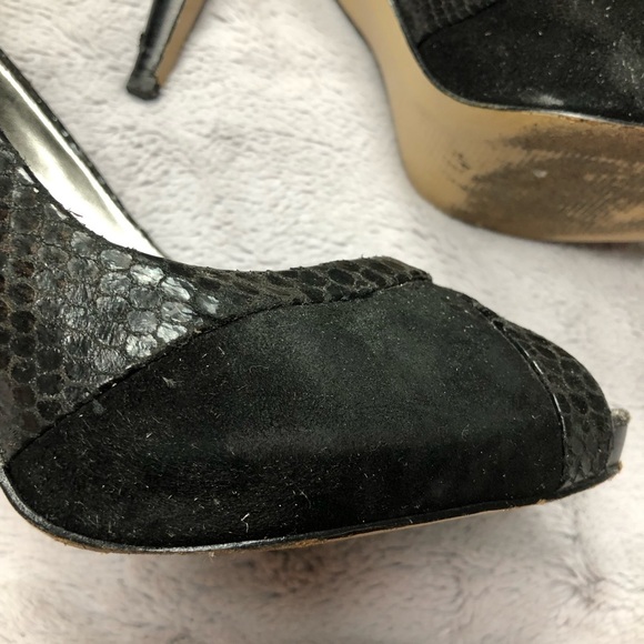 Nine West Snakeskin and Suede Open Toe Pump - Picture 3 of 11
